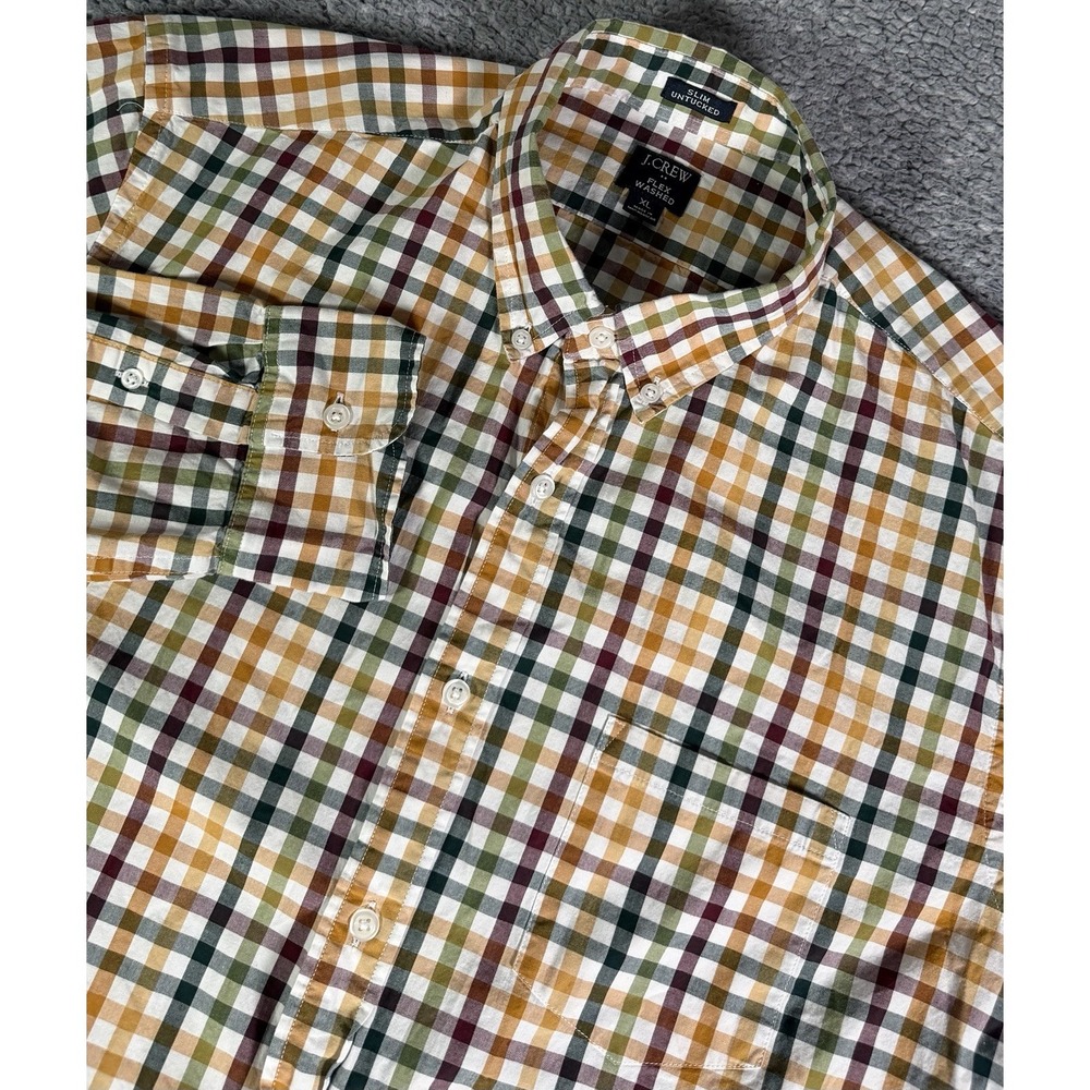 J Crew Slim Untucked Fit Flex Washed Multicolor Plaid Button Down Mens XL Casual